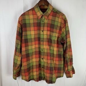 Orvis Luxury Cotton Merino Plaid Long Sleeve Button Up Flannel Shirt Men's Sz L